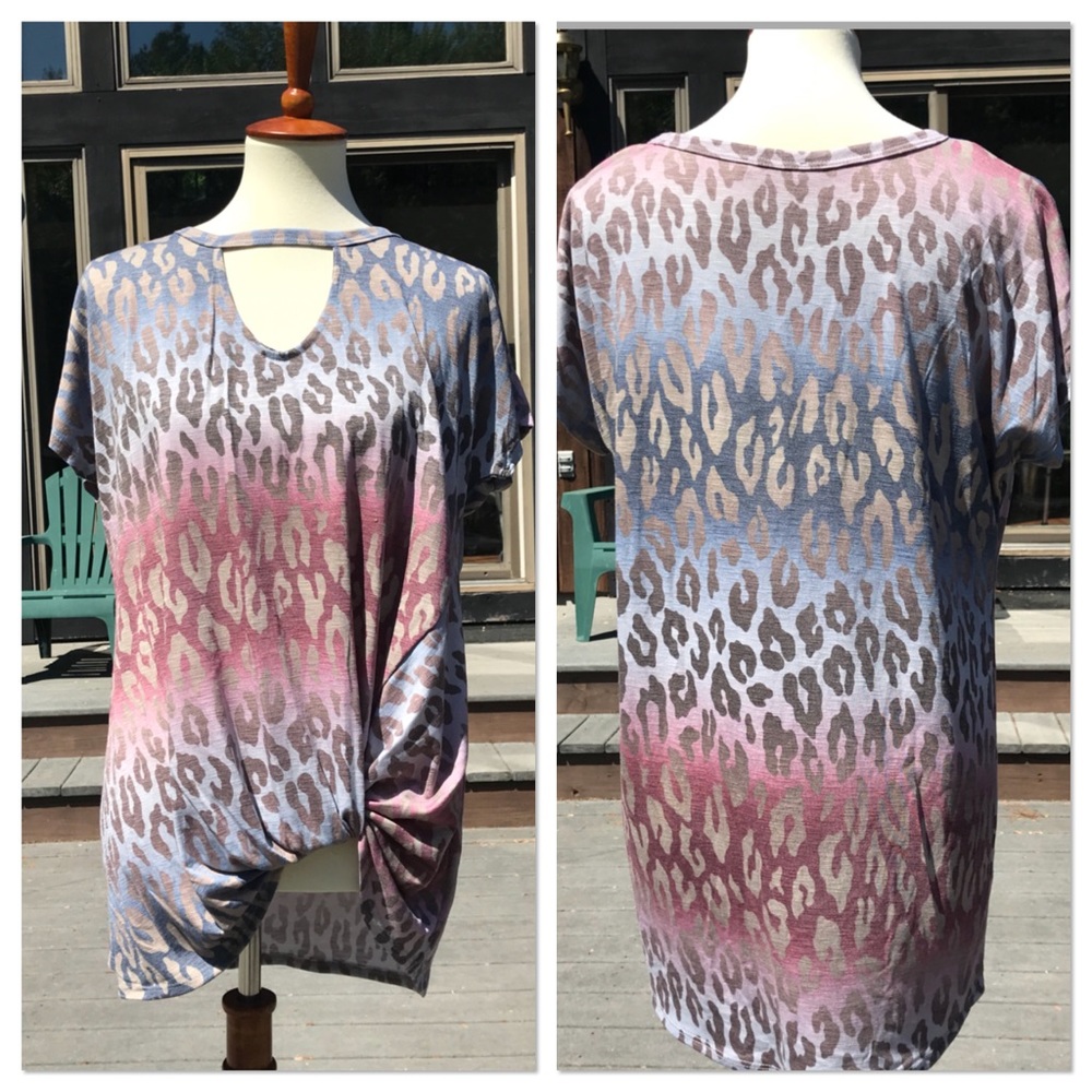 Burgundy & Navy Leopard Twisted Hem Top - Picture 4 of 4